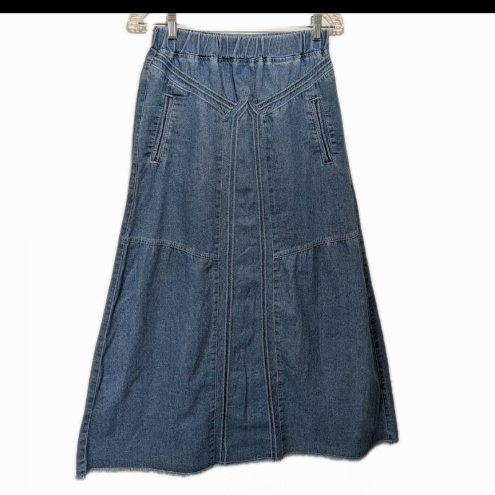 NWT Chartou Denim A Line Maxi Skirt S Festival Bohemian Western Festival drs20 - Picture 2 of 10